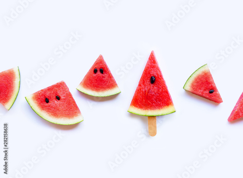 Fresh watermelon slices on white background.