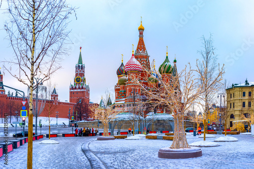 Russia. Moscow. New year in the Russian capital. Christmas in Moscow. Red square. Moscow Kremlin. St. Basil's Cathedral. The city is decorated for Christmas. Festive city in winter. Winter day