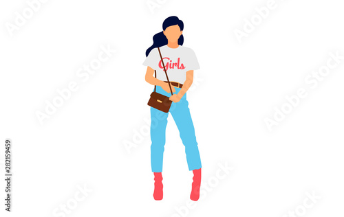 Young model woman posing on white isolated background. Flat illustration - Vector
