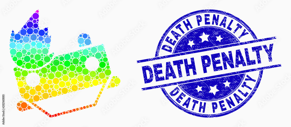 Pixel spectrum fire car crash mosaic pictogram and Death Penalty watermark.  Blue vector round grunge watermark with Death Penalty phrase. Vector  composition in flat style. Stock Vector | Adobe Stock
