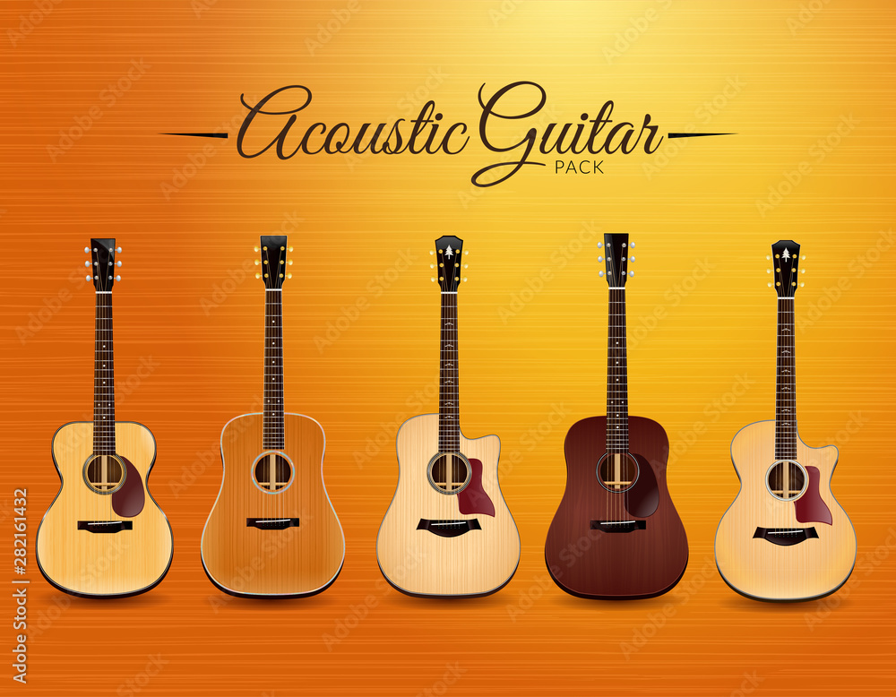 Naklejka premium Realistic Acoustic Guitar Collection Design