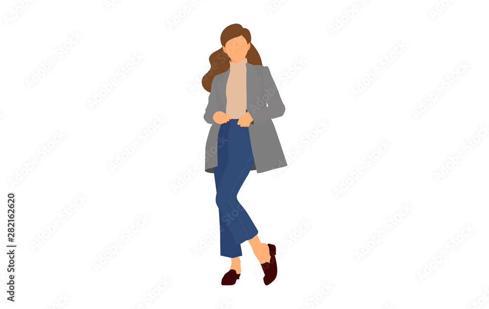 Young model woman posing on white isolated background. Flat illustration - Vector Young model woman posing on white isolated background. Flat illustration - Vector