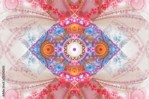 White and colorful wallpaper cover background Geometric fractal shape can ill...