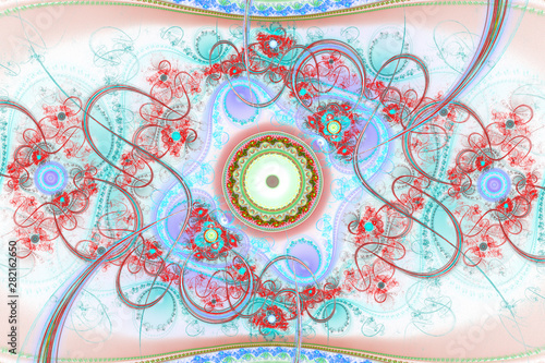 White and colorful wallpaper cover background Geometric fractal shape can ill...