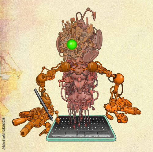 ペンタブレットを操作するサイボーグ