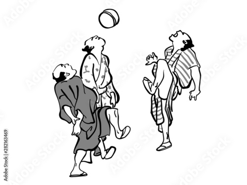 北斎漫画_球蹴り