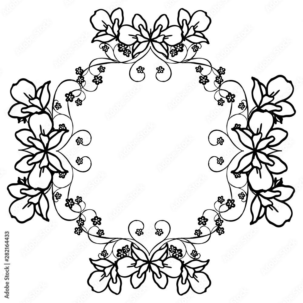 Seamless black and white, abstract leaf wreath frame border. Vector