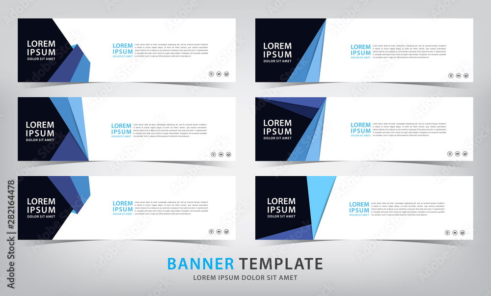 set of six abstract blue web banner templates, vector illustration