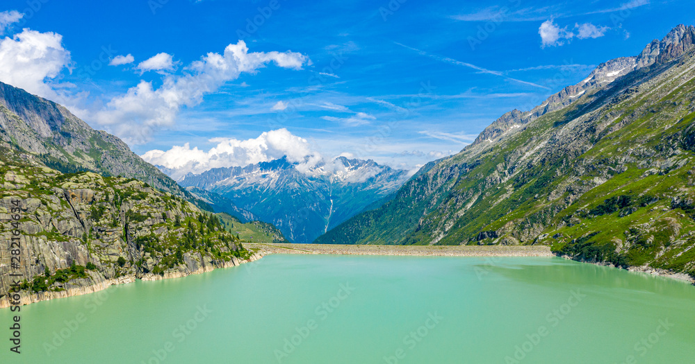 Mountain Lake in the Swiss Alps - Switzerland from above