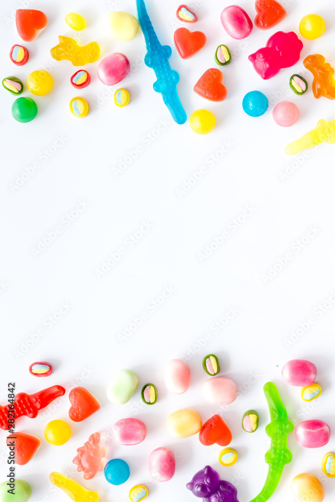Sweets pattern on white background top view copyspace