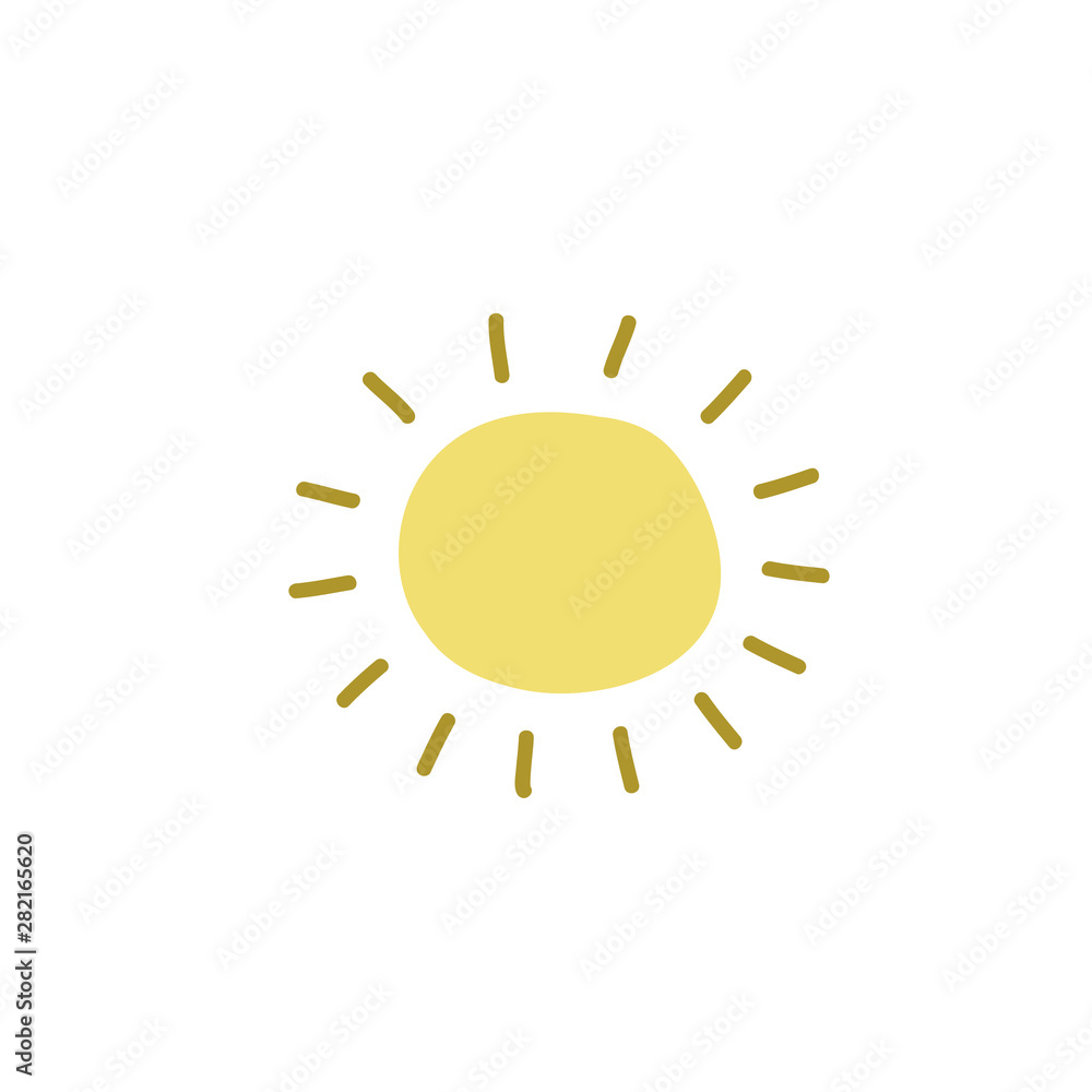 Drawing of yellow sun in the style of a doodle. hand-drawn Vector illustration. Drawing of yellow sun in the style of a doodle. hand-drawn Vector illustration.