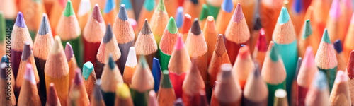 Slika na platnu Collection of used and worn colored pencils