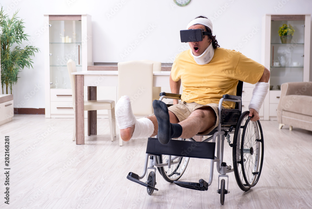 Young man after accident recovering at home Young man after accident recovering at home
