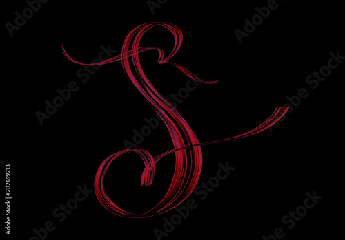 Capital letter S - glowing brush lettering on black background