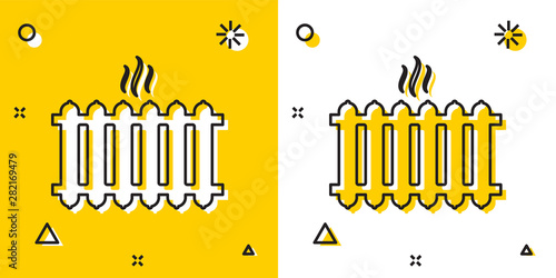 Black Heating radiator icon isolated on yellow and white background. Random dynamic shapes. Vector Illustration