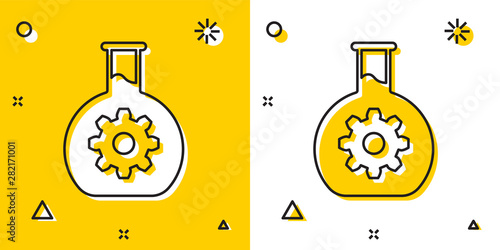 Black Bioengineering icon isolated on yellow and white background. Element of genetics and bioengineering icon. Biology, molecule, chemical icon. Random dynamic shapes. Vector Illustration