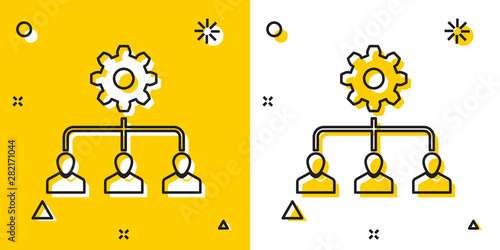 Black Lead management icon isolated on yellow and white background. Random dynamic shapes. Vector Illustration
