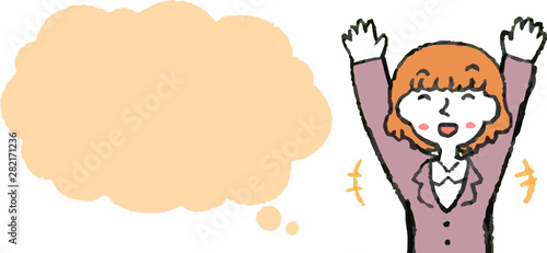 Illustration of a Upper body of Business woman face and pose with Speech Balloon