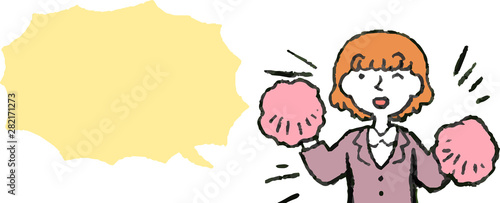 Illustration of a Upper body of Business woman face and pose with Speech Balloon