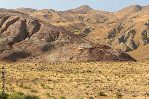 Rainbow hills of Khizi  landscape red mountains. Xizi  Azerbaijan.