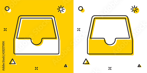 Black Social media inbox icon isolated on yellow and white background. Social network element, symbol. Random dynamic shapes. Vector Illustration