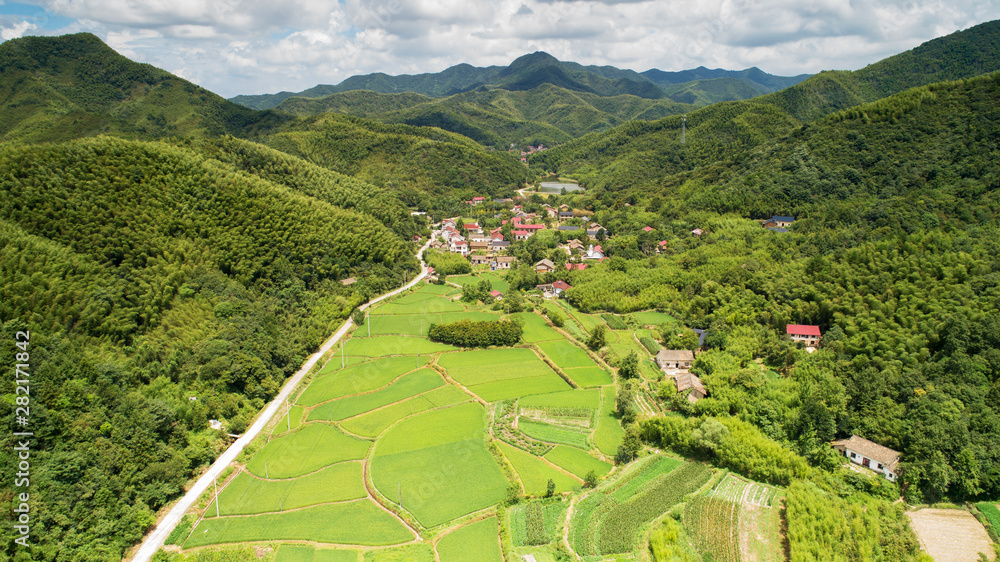 Aerial photo shows rural pastoral scenery of ningguo city, xuancheng city, anhui province, China