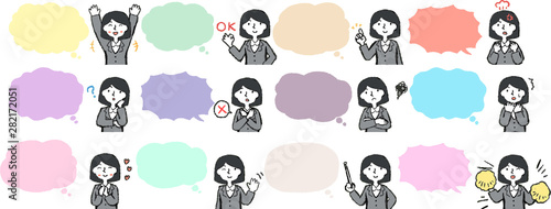 Upper body of Business woman face and pose with Speech Balloon set