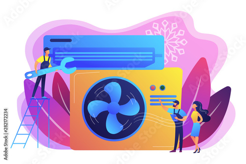 Electrician service. Air conditioning and refrigeration services, installation and repair of air conditioners, hire best technicians concept. Bright vibrant violet vector isolated illustration