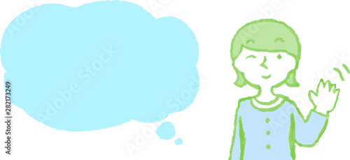 Upper body of woman wearing a dress face and pose with Speech Balloon