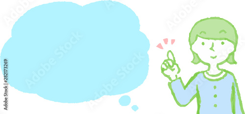Upper body of woman wearing a dress face and pose with Speech Balloon