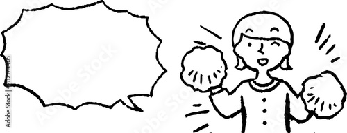 Upper body of woman wearing a dress face and pose with Speech Balloon