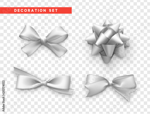 Bows white realistic design. Isolated gift bows with ribbons