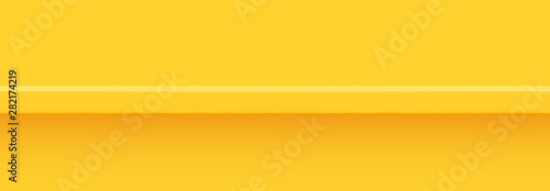 Yellow 3d shelf on the wall. Wooden horizontal realistic empty shelf
