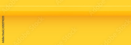 Yellow 3d shelf on the wall. Wooden horizontal realistic empty shelf