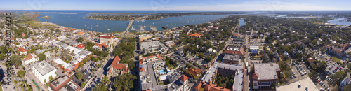 St. Augustine city aerial view including Plaza de la Constitucion, Cathedral Basilica of St. Augustine and Governor House panorama, St. Augustine, Florida, USA. © Wangkun Jia