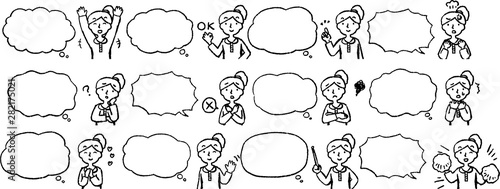 Upper body of woman face and pose with Speech Balloon set