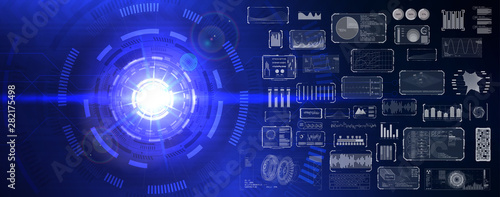 Sci-Fi elements set. Futuristic User Interface - FUI with Digital abstract lens flare space, science fiction time and space travel cosmic background. HUD, GUI white elements collection. Vector 