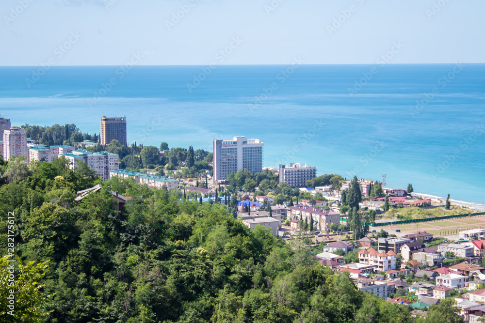 View of the Black Sea from the mountain. Light sunny summer day, Abkhazia View of the Black Sea from the mountain. Light sunny summer day, Abkhazia