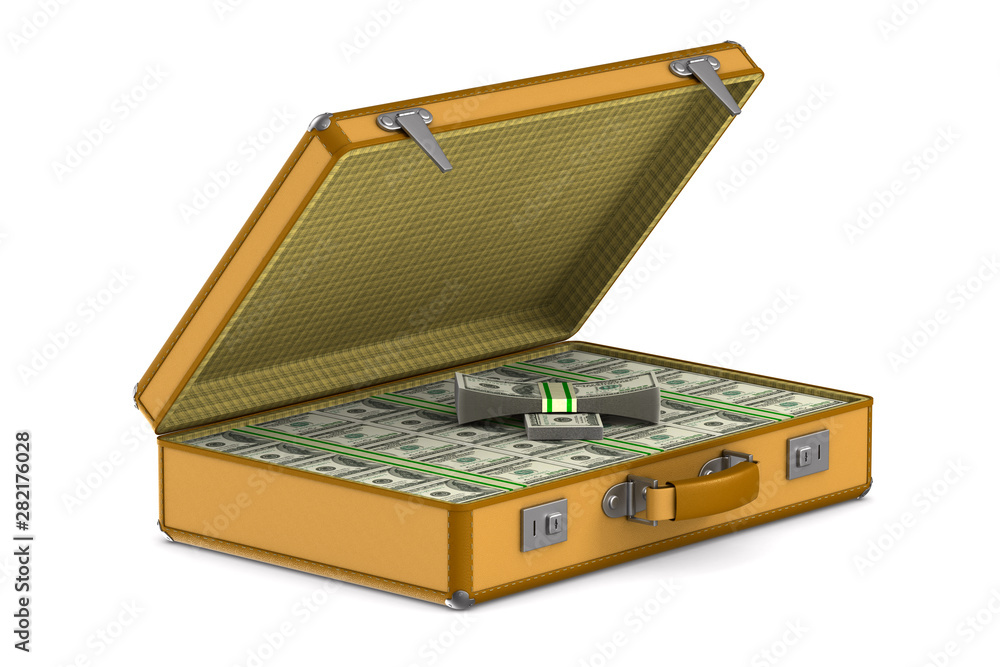 case with cash money on white background. Isolated 3D illustration case with cash money on white background. Isolated 3D illustration