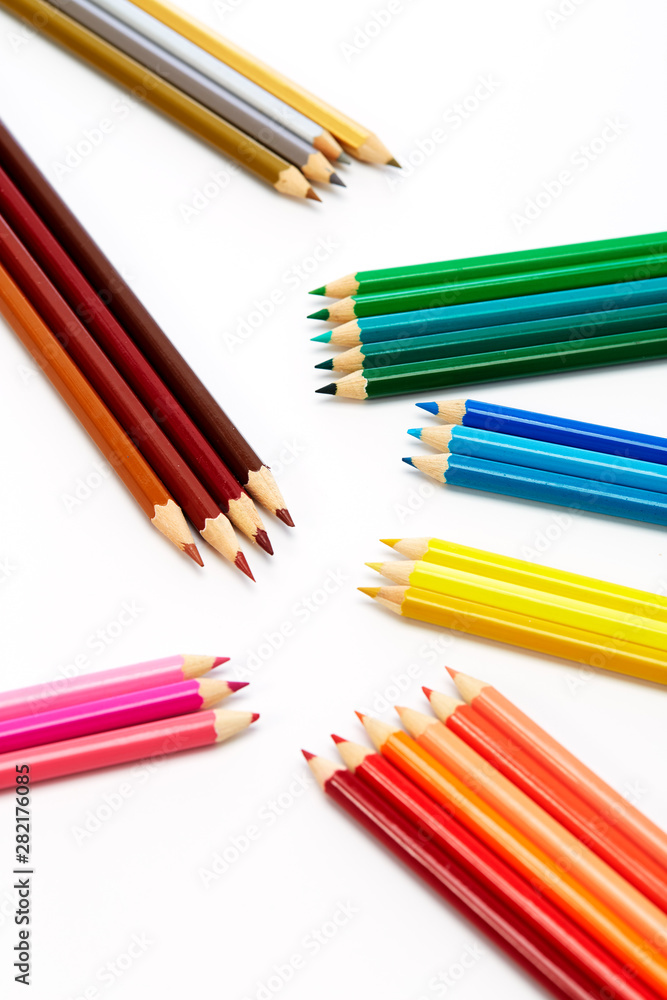 Close-Up Of Colored Pencils ON White Close-Up Of Colored Pencils ON White
