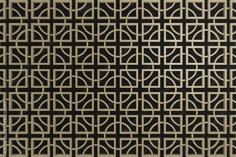 abstract 3d render, pattern wood blocks on black background oriental style abstract 3d render, pattern wood blocks on black background oriental style