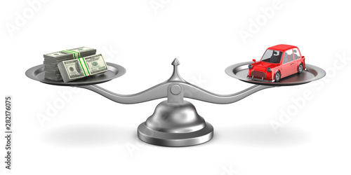 car and money on scale on w...
