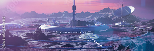Leinwand Poster habitat on Mars surface, human colony on the red planet (3d space landscape rend