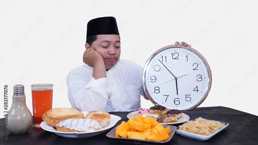 fat boy waiting for muslim break fasting concept fat boy waiting for muslim break fasting concept