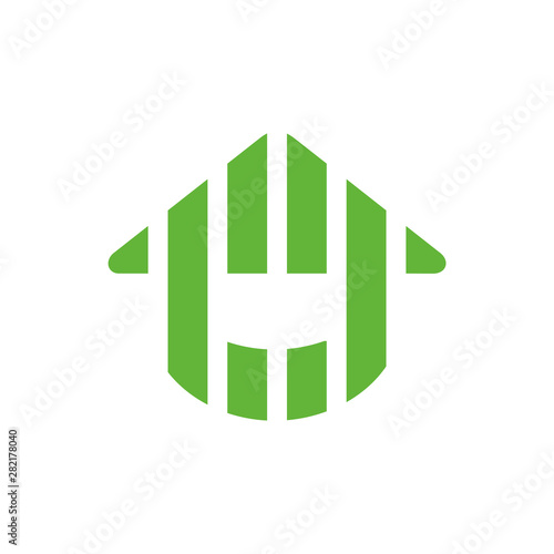 Real Estate House Logo. Green Color Icon Design. Home Logo With Stripes. Vector Illustration