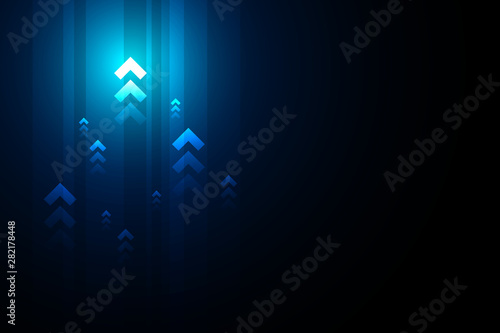 Blue light up arrows on black background illustration, copy space composition, business growth concept. photo
