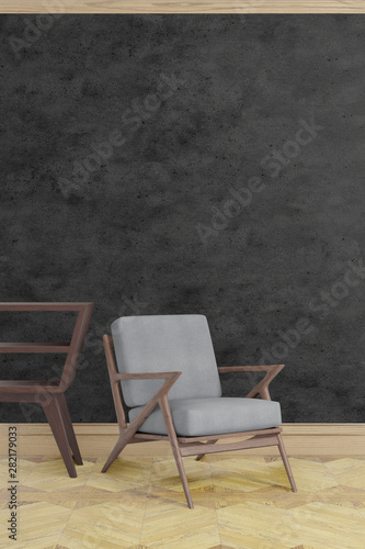 black loft style wall, room with furniture, nobody, background, 3d rendering, vertical