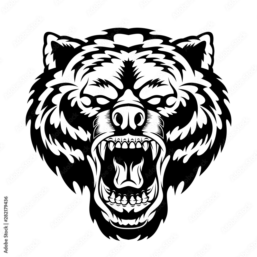 Roaring bear head mascot.