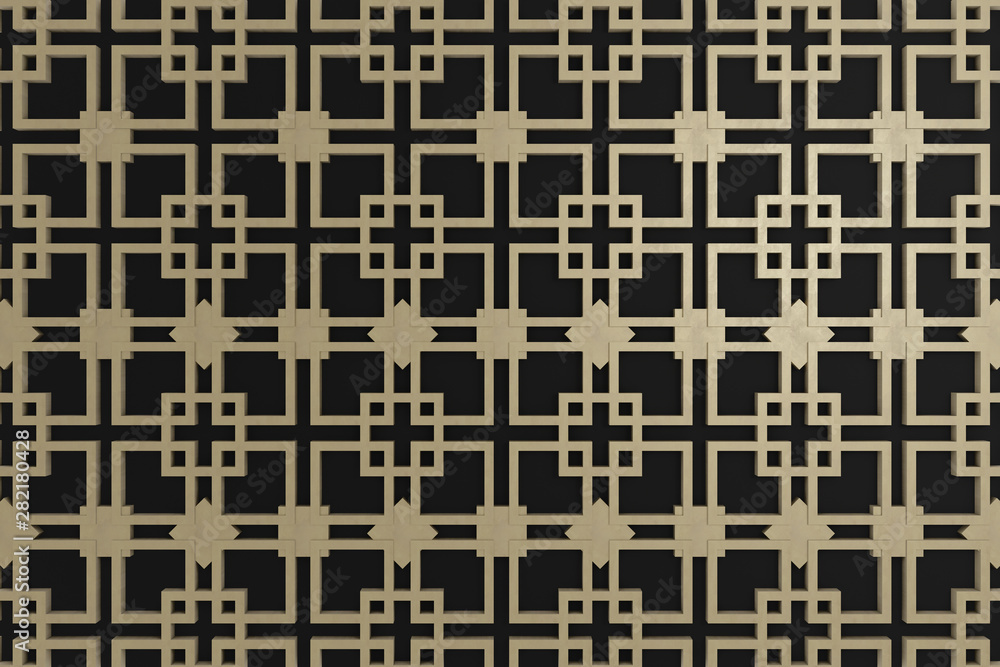 abstract 3d render, pattern wooden blocks on black background
