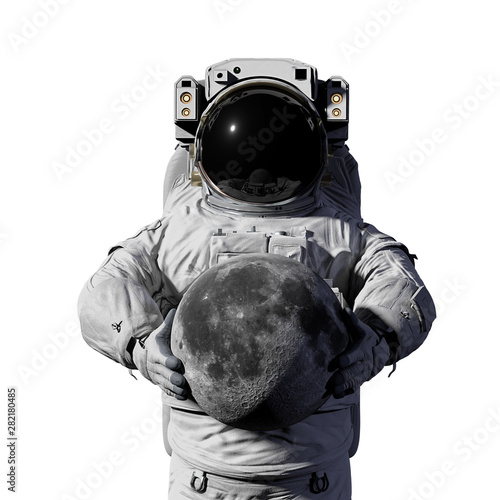 Fototapeta Naklejka Na Ścianę i Meble -  astronaut holding the Moon, isolated on white background